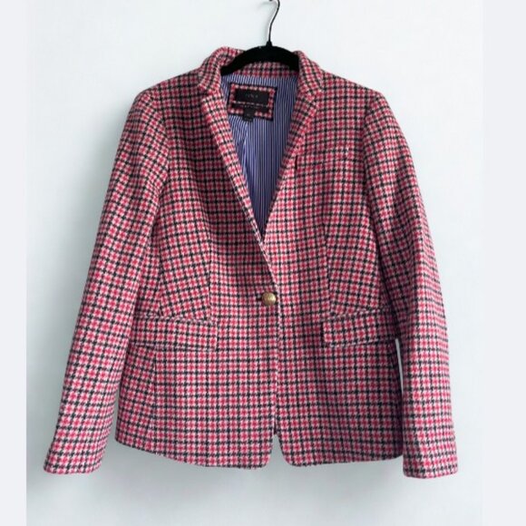 J.Crew Regent Blazer Red Navy Cream Houndstooth Wool Size 8P - Picture 1 of 8